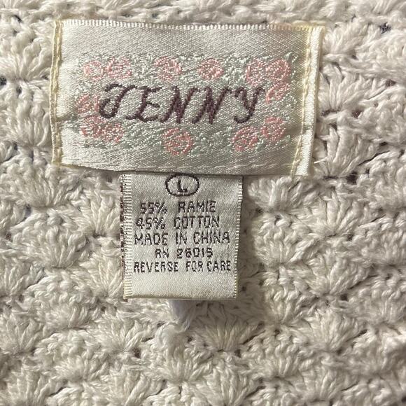 VTG Jenny Crochet Cardigan Sweater Vest Large Button Down Textured Ivory Boho - Picture 5 of 6